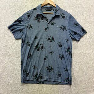 Travis Mathew Shirt Mens XL Blue Floral Polo Golf Wicking Performance Collared
